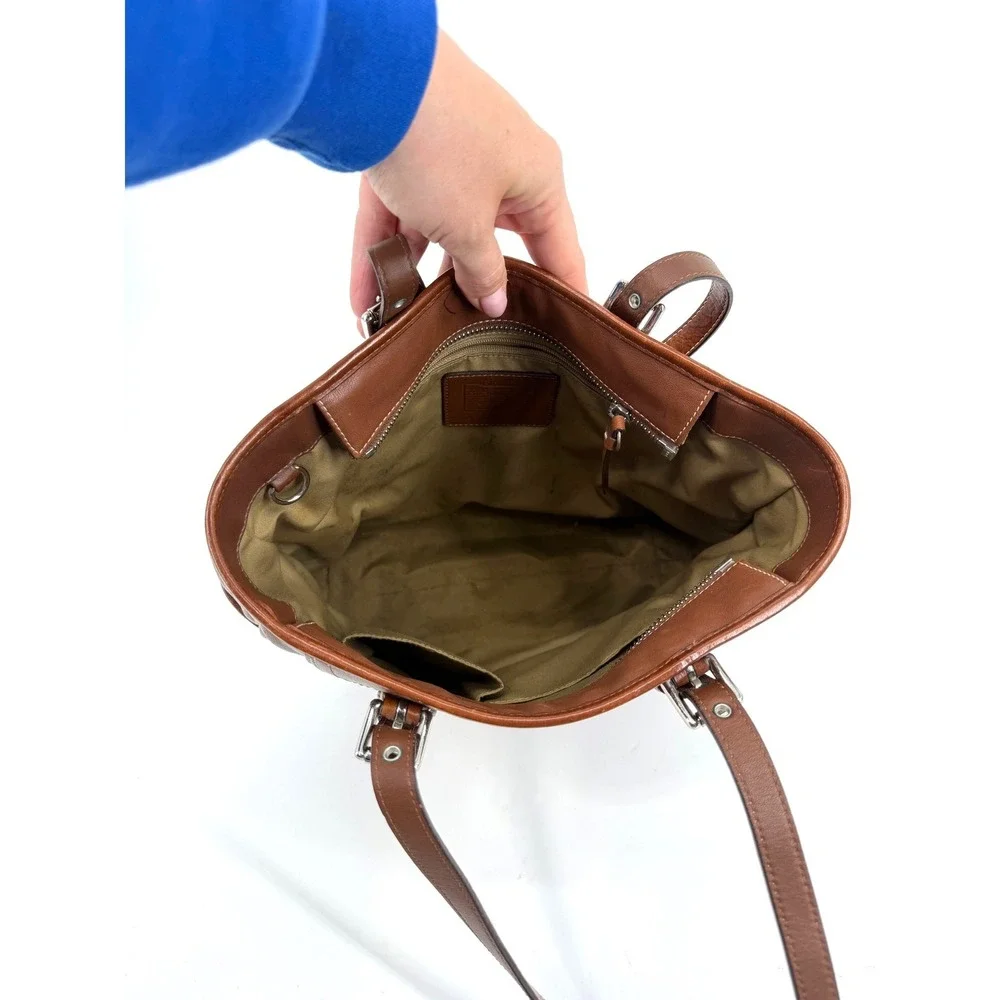 Coach Brown Leather Tote Bag F11396 Vintage Shoulder Bag Purse Silver Hardware - Picture 4 of 15